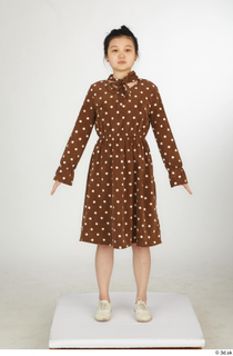  Aera brown dots dress casual dressed standing white oxford shoes whole body 0001.jpg